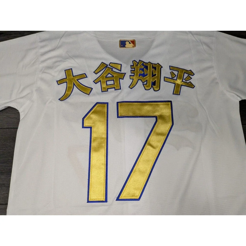 Shohei Ohtani 17 Los Angeles Dodger GOLD 2024 World Series  Kanji Jersey Medium - Picture 4 of 5